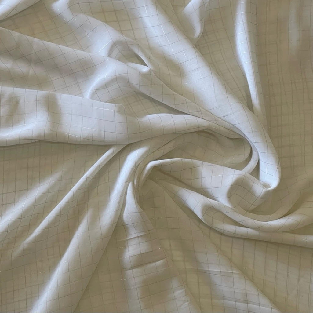 Luxury White Grid Silver Chiffon Sheer Fabric